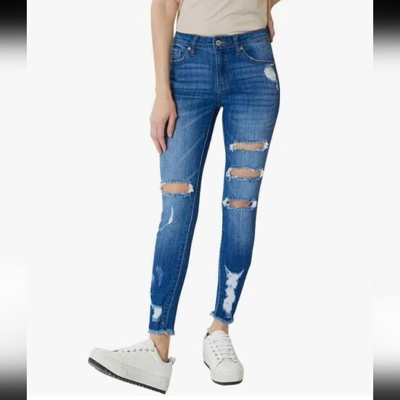 KAN CAN Jeans Sharon-Becky Mid-Rise Distressed Ripped Skinny Jeans - Size 25 - Picture 14 of 16